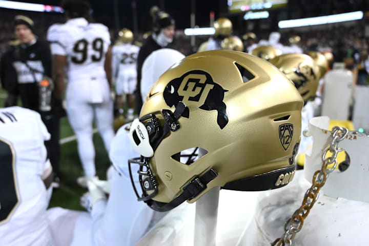 Colorado Buffaloes helmet sits during a game against the Washington State Cougars.