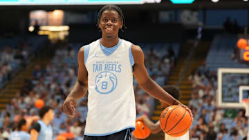 Oct 4, 2025; Charlotte, NC, USA; North Carolina Tar Heels forward Caleb Wilson (8)