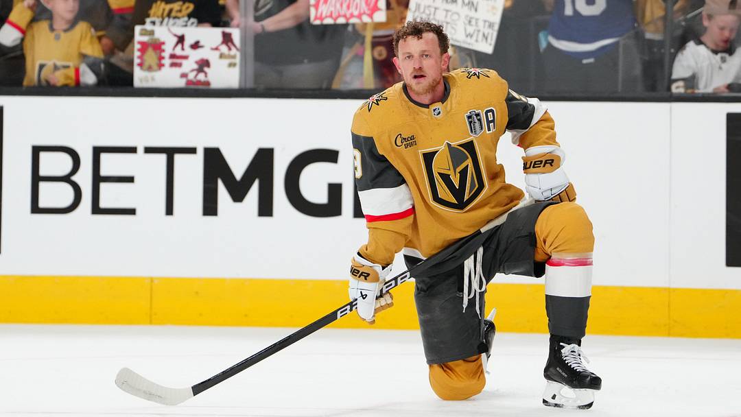 Jun 9, 2026; Las Vegas, Nevada, USA; Vegas Golden Knights center Jack Eichel (9) warms up before game four of the 2026 Stanley Cup Final against the Carolina Hurricanes at T-Mobile Arena. Mandatory Credit: Stephen R. Sylvanie-Imagn Images Jun 9, 2026; Las Vegas, Nevada, USA; Vegas Golden Knights center Jack Eichel (9) warms up before game four of the 2026 Stanley Cup Final against the Carolina Hurricanes at T-Mobile Arena. Mandatory Credit: Stephen R. Sylvanie-Imagn Images