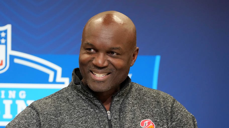 Tampa Bay Buccaneers coach Todd Bowles speaks during the NFL Scouting Combine. | Kirby Lee-Imagn Images