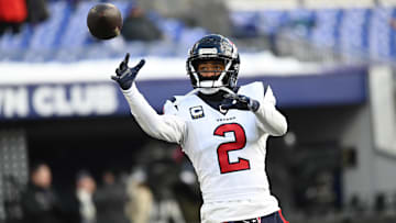 Jan 20, 2024; Baltimore, MD, USA; Houston Texans wide receiver Robert Woods (2) warms before a 2024 AFC divisional round game against the Baltimore Ravens at M&T Bank Stadium. Mandatory Credit: Tommy Gilligan-Imagn Images
