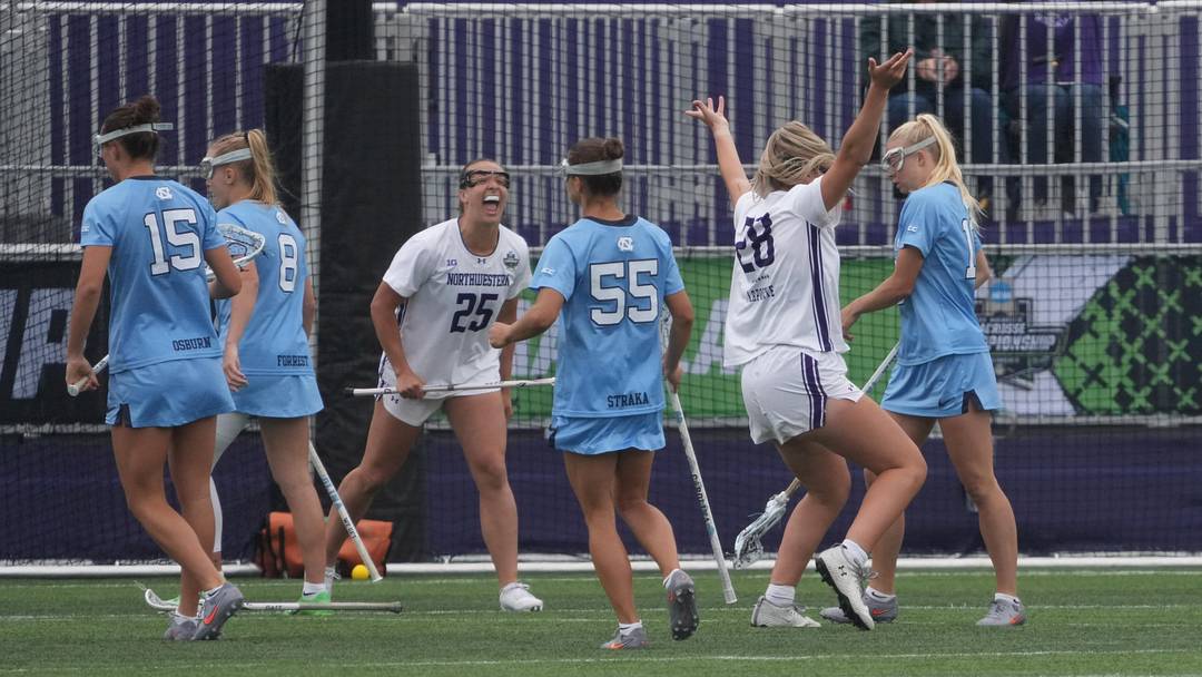 May 24, 2026; Evanston, IL, USA; Northwestern Wildcats celebrates a goal against the North Carolina Tar Heels during the first half at Martin Stadium. Mandatory Credit: David Banks-Imagn Images