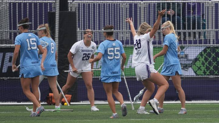 May 24, 2026; Evanston, IL, USA; Northwestern Wildcats celebrates a goal against the North Carolina Tar Heels during the first half at Martin Stadium. Mandatory Credit: David Banks-Imagn Images