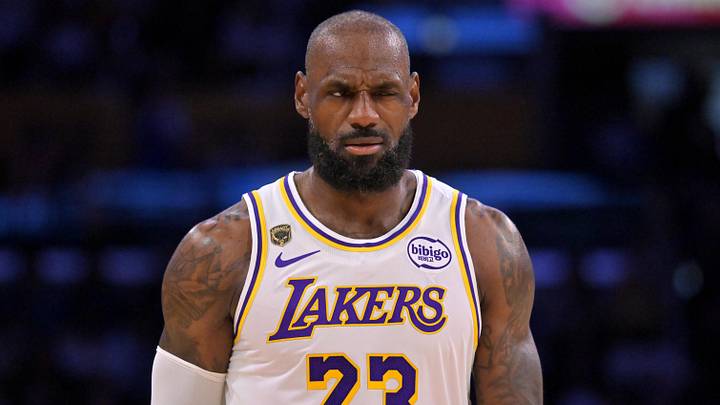 May 9, 2026; Los Angeles, California, USA; Los Angeles Lakers forward LeBron James (23) reacts after a foul in game three of the second round of the 2026 NBA Playoffs against the Oklahoma City Thunder at Crypto.com Arena. Mandatory Credit: Jayne Kamin-Oncea-Imagn Images