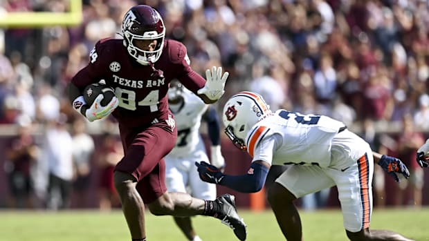 Texas A&M Aggies tight end Amari Niblack (84) runs the ball against the Auburn Tigers at Kyle Field.