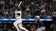 Apr 26, 2025; Detroit, Michigan, USA; Detroit Tigers first base Spencer Torkelson (20) hits a double to left field and drives in two runs in the seventh inning during game two of a double header against the Baltimore Orioles at Comerica Park. Mandatory Credit: David Reginek-Imagn Images