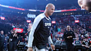 Apr 6, 2025; Portland, Oregon, USA; San Antonio Spurs point guard Chris Paul (3) is introduced before the game against the Portland Trail Blazers at Moda Center. Mandatory Credit: Soobum Im-Imagn Images