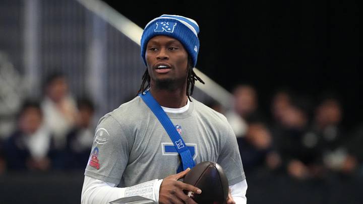 Feb 2, 2026; San Francisco, CA, USA; Dallas Cowboys receiver George Pickens during NFC practice at the NFL Flag Fieldhouse at Moscone Center South Building. Mandatory Credit: Kirby Lee-Imagn Images