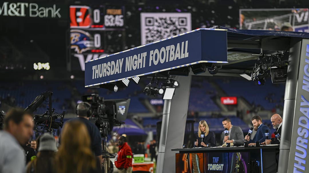 Nov 16, 2023; Baltimore, Maryland, USA; A general view of the Thursday Night Football set before the