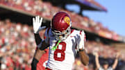 USC Trojans wide receiver Ja'Kobi Lane celebrates after scoring a first half touchdown against the Maryland Terrapins.