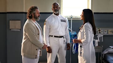 PRODIGAL SON: L-R: Michael Sheen, guest star Esau Pritchett, and Catherine Zeta Jones in Prodigal Son season 2