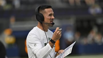 Oct 6, 2024; Inglewood, California, USA; Green Bay Packers head coach Matt LaFleur on the sidelines during the first quarter against the Los Angeles Rams at SoFi Stadium. Mandatory Credit: Robert Hanashiro-Imagn Images