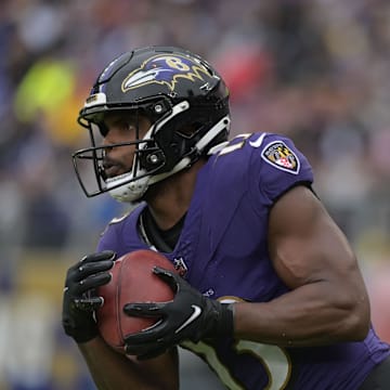 Sep 24, 2023; Baltimore, Maryland, USA; Baltimore Ravens wide receiver Devin Duvernay (13) returns a kick during the game against the Indianapolis Colts at M&T Bank Stadium. Mandatory Credit: Tommy Gilligan-Imagn Images