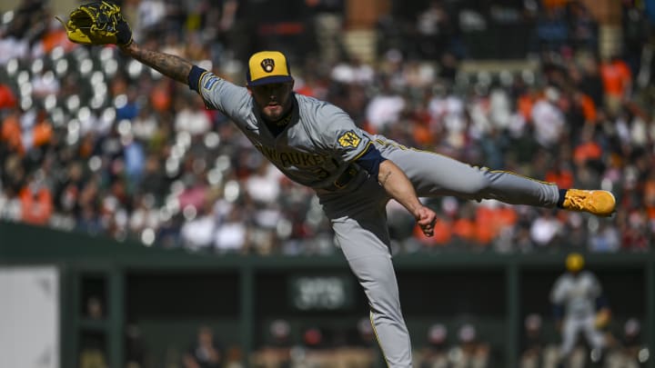 Apr 13, 2024; Baltimore, Maryland, USA;  Milwaukee Brewers pitcher DL Hall (37) throws a first inning pitch against the Baltimore Orioles at Oriole Park at Camden Yards. Mandatory Credit: Tommy Gilligan-USA TODAY Sports