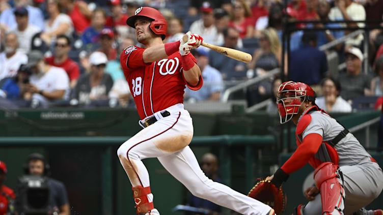 Jun 19, 2023; Washington, District of Columbia, USA; Washington Nationals right fielder Lane Thomas