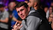 Sep 28, 2019; Copenhagen, DEN; MMA fighter Darren Till reacts during a bout between Gunnar Nelson (not pictured) and Gilbert Burns (not pictured) during UFC Fight Night at Royal Arena. Mandatory Credit: Per Haljestam-Imagn Images
