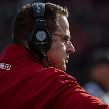 Indiana Hoosiers head coach Curt Cignetti looks onto the field during the first quarter against the Maryland Terrapins at SECU Stadium. 