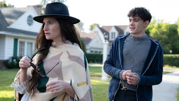 (L-R): Teen (Joe Locke) and Agatha Harkness (Kathryn Hahn) in Marvel Television's AGATHA ALL ALONG, exclusively on Disney+. Photo by Chuck Zlotnick. © 2024 MARVEL.
