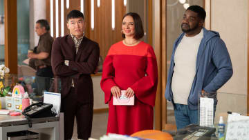 Joel Kim Booster, Maya Rudolph and Ron Funches in “Loot,” premiering globally June 24, 2022 on Apple TV+. 