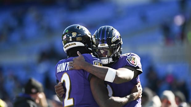Baltimore Ravens Quarterback Lamar Jackson and Backup Quarterback Tyler Huntley