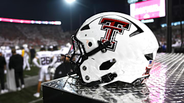 Sep 7, 2024; Pullman, Washington, USA; Texas Tech Red Raiders helmet sits during a football game against the Washington State Cougars in the second half at Gesa Field at Martin Stadium. Washington State Cougars won 37-16. Mandatory Credit: James Snook-Imagn Images