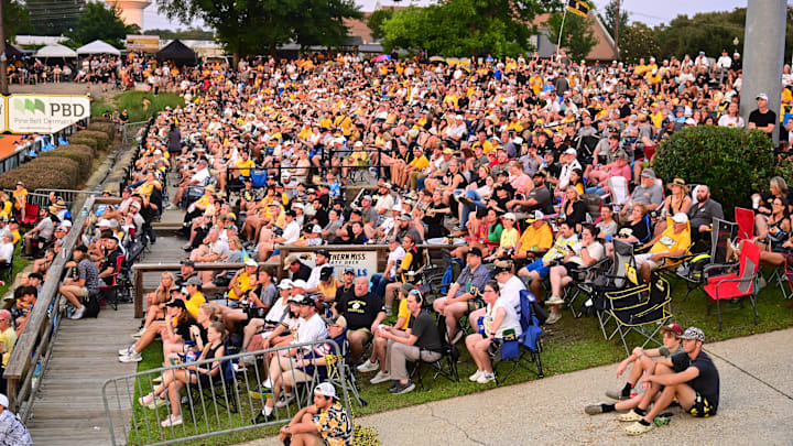 Fans watch the action during a 2025 NCAA Hattiesburg Regional game between the Southern Miss Golden Eagles and the Columbia Lions at Pete Taylor Park in Hattiesburg, Mississippi, on May 30, 2025.