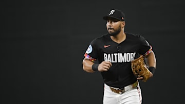 Sep 20, 2024; Baltimore, Maryland, USA;  Baltimore Orioles outfielder Anthony Santander (25) runs to the dugout after the top of the second inning against the Detroit Tigers at Oriole Park at Camden Yards. Mandatory Credit: Tommy Gilligan-Imagn Images
