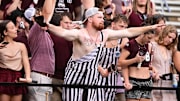 Mississippi State Bulldogs fans react after a play against the Eastern Kentucky Colonels during the second quarter at Davis Wade Stadium at Scott Field.