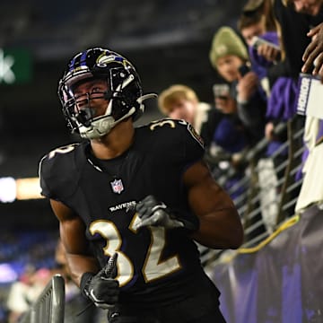 Oct 9, 2022; Baltimore, Maryland, USA;  Baltimore Ravens safety Marcus Williams (32) before the game against the Cincinnati Bengals at M&T Bank Stadium. Mandatory Credit: Tommy Gilligan-Imagn Images