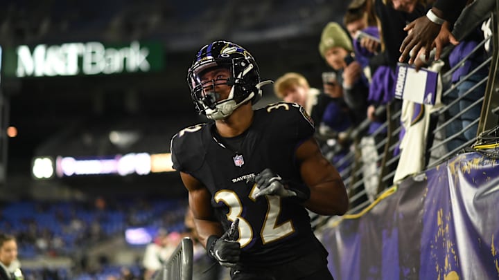 Oct 9, 2022; Baltimore, Maryland, USA; Baltimore Ravens safety Marcus Williams (32) before the game against the Cincinnati Bengals at M&T Bank Stadium. Mandatory Credit: Tommy Gilligan-Imagn Images