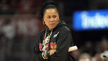 Feb 9, 2025; Austin, Texas, USA; South Carolina Gamecocks head coach Dawn Staley looks to her bench during the second half against the Texas Longhorns at Moody Center. Mandatory Credit: Scott Wachter-Imagn Images