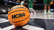 Mar 11, 2025; Kansas City, MO, USA; Practice ball sits on the court prior to the game between the Cincinnati Bearcats and the Oklahoma State Cowboys at T-Mobile Center. Mandatory Credit: William Purnell-Imagn Images