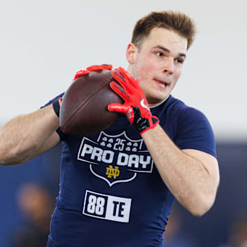 Tight end Mitchell Evans during Notre Dame football's Pro Day at Irish Athletic Center on Thursday, March 27, 2025, in South Bend.
