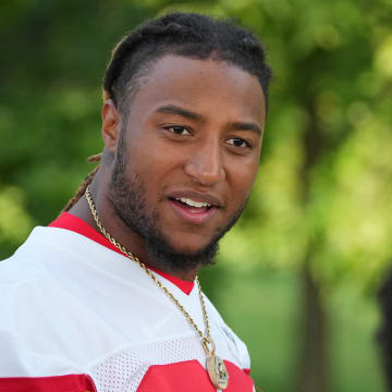 Jul 22, 2024; St. Joseph, MO, USA; Kansas City Chiefs safety Justin Reid (20) walks down the hill from the locker room to the fields prior to training camp at Missouri Western State University. Mandatory Credit: Denny Medley-USA TODAY Sports