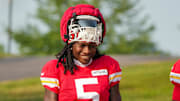 Jul 26, 2024; Kansas City, MO, USA; Kansas City Chiefs wide receiver Marquise “Hollywood”  Brown (5) walks down the hill from the locker room to the fields during training camp at Missouri Western State University. Mandatory Credit: Denny Medley-Imagn Images