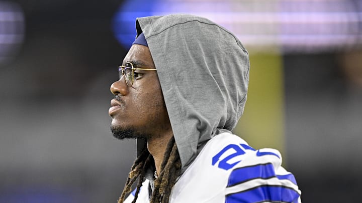 Aug 16, 2025; Arlington, Texas, USA; Dallas Cowboys cornerback Shavon Revel Jr. (27) looks on before the game against the Baltimore Ravens at AT&T Stadium. Mandatory Credit: Jerome Miron-Imagn Images