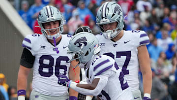 Kansas State linebacker Ralph Ortiz (20) celebrates after scoring against Kansas.