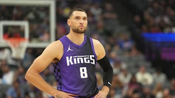 Apr 11, 2025; Sacramento, California, USA; Sacramento Kings guard Zach LaVine (8) during the first quarter against the Los Angeles Clippers at Golden 1 Center. Mandatory Credit: Darren Yamashita-Imagn Images