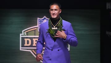 Apr 24, 2025; Green Bay, WI, USA; Arizona Wildcats wide receiver Tetairoa McMillan is selected by the Carolina Panthers as the number eight pick  in the first round of the 2025 NFL Draft at Lambeau Field. Mandatory Credit: Kirby Lee-Imagn Images