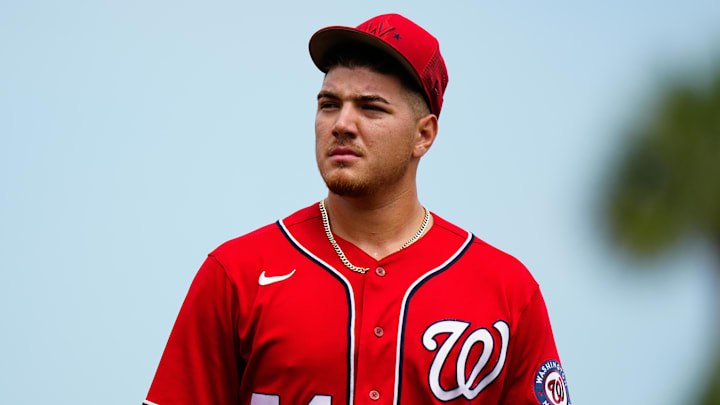 Mar 14, 2023; Port St. Lucie, Florida, USA; Washington Nationals starting pitcher Cade Cavalli (54) walks onto the field prior to a game against the New York Mets at Clover Park. 