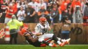 Cleveland Browns defensive end Myles Garrett (95) sacks Cincinnati Bengals quarterback Joe Burrow (9) in the fourth quarter of an NFL football game between the Cincinnati Bengals and Cleveland Browns, Sunday, Sept. 10, 2023, at Cleveland Browns Stadium in Cleveland.