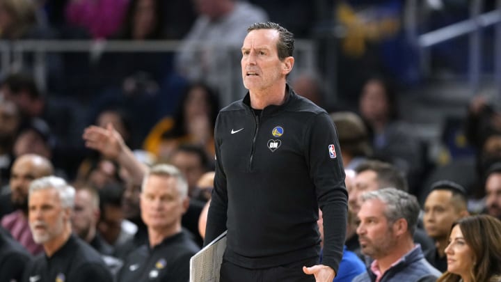 Jan 27, 2024; San Francisco, California, USA; Golden State Warriors assistant coach Kenny Atkinson during the fourth quarter against the Los Angeles Lakers at Chase Center. Mandatory Credit: Darren Yamashita-USA TODAY Sports