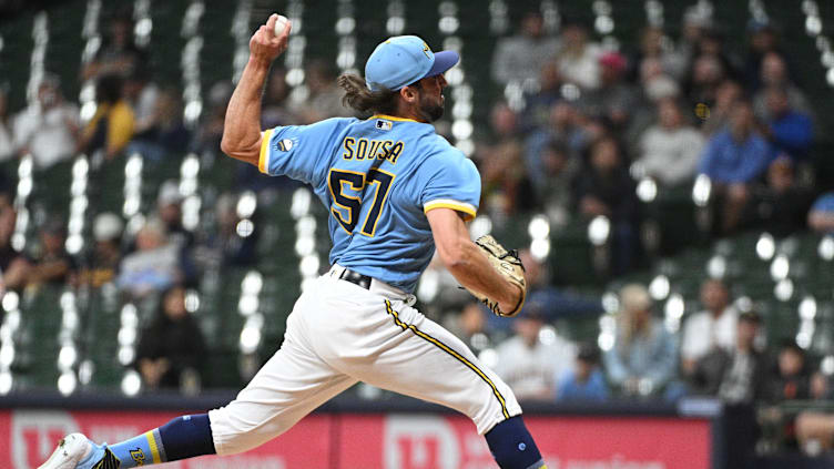 Milwaukee Brewers relief pitcher Bennett Sousa (57) delivers a pitch.