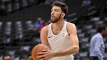 Oct 27, 2025; Dallas, Texas, USA; Oklahoma City Thunder center Chet Holmgren (7) warms up before the game against the Dallas Mavericks at the American Airlines Center. Mandatory Credit: Jerome Miron-Imagn Images