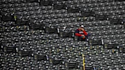 Oct 19, 2024; Cleveland, Ohio, USA; A Cleveland Guardians fan reacts in the stands after the New York Yankees beat the Cleveland Guardians during game five of the ALCS for the 2024 MLB playoffs at Progressive Field. Mandatory Credit: David Richard-Imagn Images