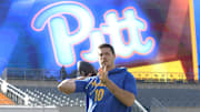 Oct 4, 2025; Pittsburgh, Pennsylvania, USA;  Pittsburgh Panthers quarterback Eli Holstein (10) warms up before the game against the Boston College Eagles at Acrisure Stadium. Mandatory Credit: Charles LeClaire-Imagn Images