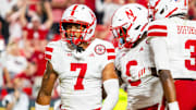 Nebraska defensive back Malcolm Hartzog Jr. (7) celebrates with Vincent Shavers Jr. (9) and Marques Buford Jr. (3) after his interception in the final minute against Cincinnati.