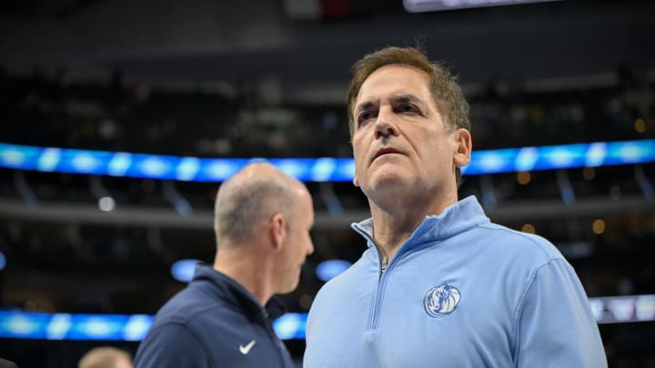 Dec 2, 2023; Dallas, Texas, USA; Dallas Mavericks owner Mark Cuban walks off the court after the Mavericks loss to the Oklahoma City Thunder at the American Airlines Center. Mandatory Credit: Jerome Miron-USA TODAY Sports