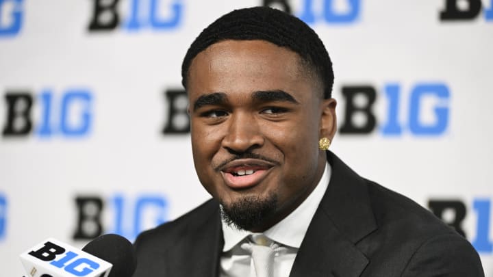 Jul 24, 2024; Indianapolis, IN, USA; USC Trojans safety Kamari Ramsey speaks to the media during the Big 10 football media day at Lucas Oil Stadium. Mandatory Credit: Robert Goddin-USA TODAY Sports