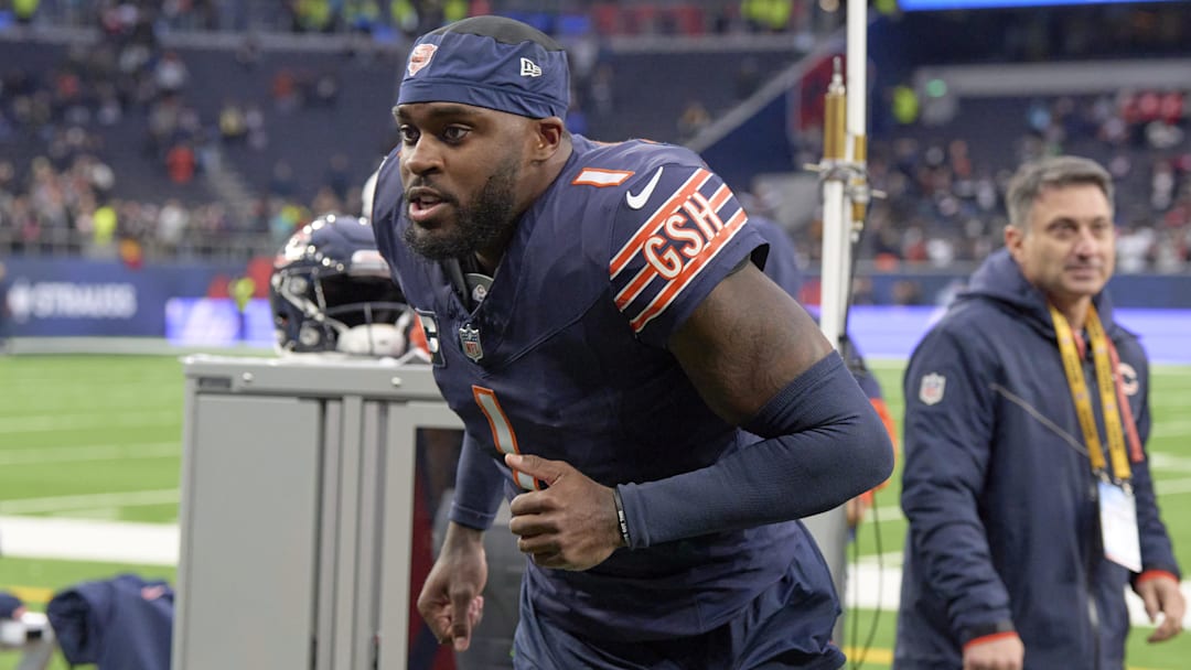 Oct 13, 2024; London, United Kingdom; Chicago Bears cornerback Jaylon Johnson (1) after an NFL International Series game at Tottenham Hotspur Stadium. Mandatory Credit: Peter van den Berg-Imagn Images
